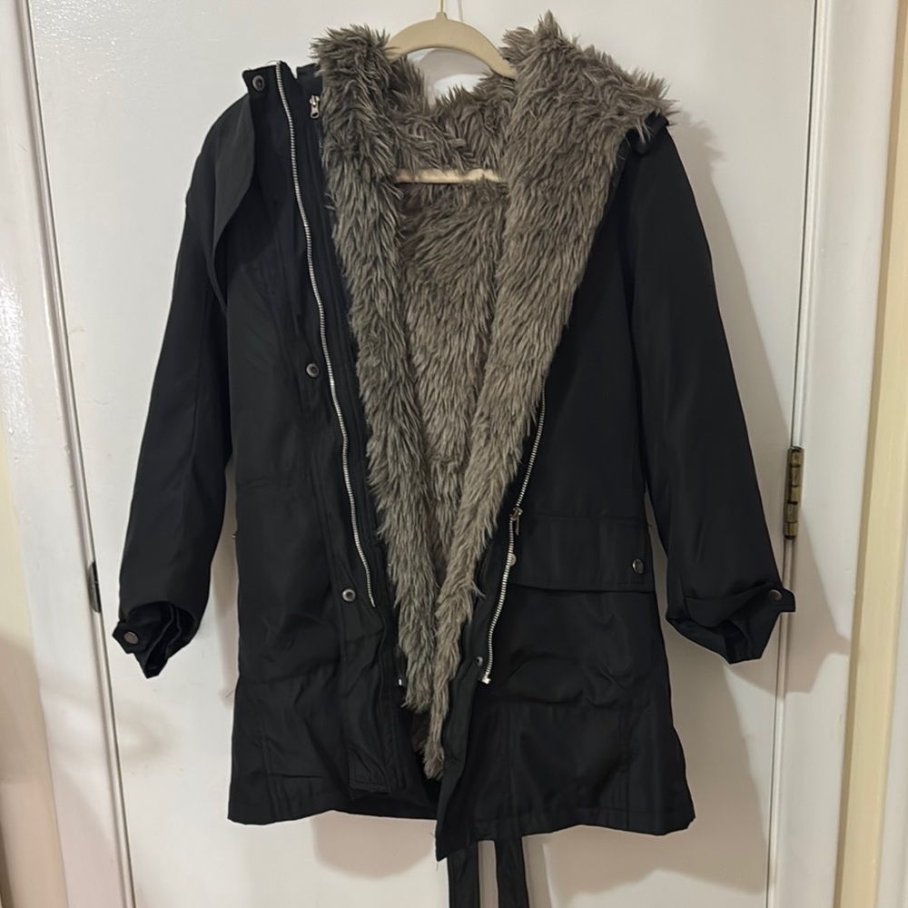 Women's Black Faux Fur Lined Parka
